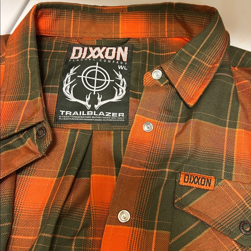 DIXXON Woman’s “Trailblazer” Orange and Green Plaid Button-Down Flannel - Picture 3 of 4